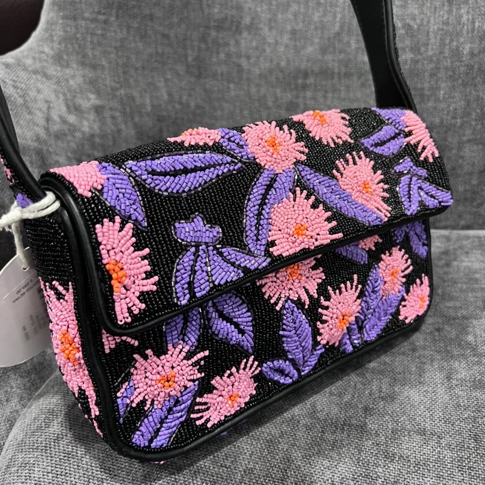 Staud Tommy Beaded Floral Shoulder Bag Quartz Acid - Picture 8 of 15